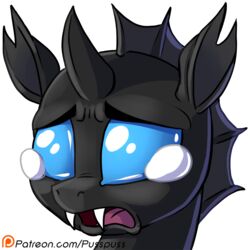  1:1 2017 alpha_channel ambiguous_gender arthropod changeling digital_media_(artwork) drone_(mlp) fangs friendship_is_magic hasbro headshot_portrait horn icon my_little_pony open_mouth patreon patreon_logo portrait pusspuss reaction_image simple_background solo teeth text transparent_background url 