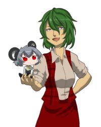  2girls absurdres akira_(cookie) animal_ears bad_id bad_link bad_nicoseiga_id batzip blush cookie_(touhou) green_hair grey_hair highres kazami_yuuka looking_at_viewer mouse_ears mouse_tail multiple_girls nazrin nyon_(cookie) open_mouth red_eyes short_hair tail touhou 