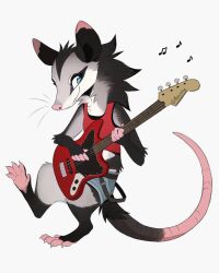  american_opossum anthro aseethe barefoot bass_guitar belt black_body black_fur blue_eyes bottomwear cel_shading claws clothed clothing countershade_torso countershading crop_top cute_fangs cutoffs denim denim_bottomwear denim_clothing dipstick_ears dipstick_tail ear_markings eye_markings feet female female_(lore) fender_jaguar fender_musical_instruments_corporation fender_squier fingerless_(marking) fingerless_gloves_(marking) flat_chested fluffy fully_clothed fully_clothed_anthro fully_clothed_female fur gloves_(marking) grey_body grey_fur guard_hair guitar hi_res hybrid kali_denise mammal markings marsupial membrane_(anatomy) midriff multicolored_body multicolored_ears multicolored_fur musical_instrument musical_note musical_symbol neck_tuft on_one_leg on_tail paws plantigrade playing_bass plucked_string_instrument prehensile_tail raised_foot rat_tail semi-anthro shaded shirt shorts signature simple_background smile solo standing straps streetwear string_instrument symbol tail tail_markings techwear teeth teeth_showing toeless_(marking) toes tomboy topwear tuft virginia_opossum water_opossum webbed_feet whiskers white-eared_opossum white_background white_body white_fur 