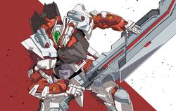  commission exocet_(exocet4) gundam gundam_astray_red_frame gundam_seed gundam_seed_astray highres holding holding_sword holding_weapon huge_weapon joints looking_down mecha no_humans robot robot_joints science_fiction skeb_commission solo sword v-fin weapon 