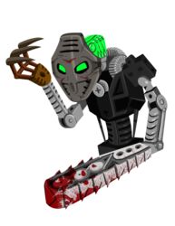  2016 3_fingers alpha_channel armor bionicle black_body blood bodily_fluids chainsaw chainsaw_arm chainsaw_sword claws damaged digital_drawing_(artwork) digital_media_(artwork) fingers friday_the_13th_(series) gear green_eyes grey_body halloween hi_res hockey_mask holidays humanoid jason_voorhees lego lego_brick looking_at_viewer machine mask mouthless multicolored_body not_furry onua power_tool robot robot_humanoid rubtox scratches simple_background solo sports_mask sportswear toa tools transparent_background two_tone_body weapon 