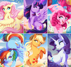  2019 accessory action_pose alicorn applejack_(mlp) ass_up balloon blonde_hair blonde_mane blue_body blue_ears blue_eyes blue_eyeshadow blue_feathers blue_fur blue_wings clothed clothed_feral clothing cloud confetti cowboy_hat curled_hair curled_mane cutie_mark digital_drawing_(artwork) digital_media_(artwork) dvixie ears_back ears_front earth_pony equid equine eyebrows eyelashes eyeshadow feathered_wings feathering feathers female feral flower fluttershy_(mlp) flying freckles friendship_is_magic frown fur furgonomics gem green_eyes hair hair_accessory hair_tie happy hasbro hat hat_only headgear headgear_only headwear headwear_only hi_res highlights_(coloring) hooves horn horse inflatable jewelry leaf light lighting long_eyelashes looking_aside looking_up magic makeup mammal mane mane_six_(mlp) midair mostly_nude multicolored_hair multicolored_mane multicolored_tail multiple_images my_little_pony mythological_creature mythological_equine mythology on_hind_legs open_mouth open_smile orange_body orange_ears orange_fur pegasus pink_body pink_ears pink_eyes pink_fur pink_hair pink_highlights pink_mane pink_tail pinkie_pie_(mlp) pivoted_ears plant pony ponytail pose prancing purple_body purple_ears purple_eyes purple_feathers purple_fur purple_hair purple_horn purple_mane purple_tail purple_wings quadruped rainbow rainbow_arch rainbow_dash_(mlp) rainbow_hair rainbow_mane rainbow_tail raised_leg rarity_(mlp) ring shadow shy sky smile smirk smug snout solo spread_wings tail tail_accessory tail_jewelry tail_ring twilight_sparkle_(mlp) two_tone_hair two_tone_mane two_tone_tail underhoof unicorn unicorn_horn white_body white_ears white_fur white_horn wings yellow_body yellow_ears yellow_feathers yellow_fur yellow_tail yellow_wings 