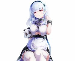  aliasing anthro apron azur_lane blue_hair breasts choker cleavage cropped dido_(azur_lane) doll headband maid nitchi red_eyes short_hair thighhighs white wristwear 