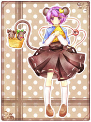  animal_ears bad_id bad_pixiv_id basket bird blush border bow capelet cheese cosplay dress feline female food hairband heart kaenbyou_rin kaenbyou_rin_(cat) kemonomimi_mode kneehighs komeiji_satori kureha_goya nazrin nazrin_(cosplay) open_mouth pigeon-toed pink_eyes pink_hair polka_dot reiuji_utsuho reiuji_utsuho_(bird) short_hair socks tail touhou 