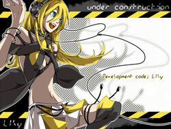  aqua_eyes bad_id bad_pixiv_id blonde_hair cable female gor2 headphones lily_(vocaloid) long_hair midriff navel skirt smile solo thighhighs vocaloid 