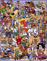  6+boys 6+girls abel_(street_fighter) absolutely_everyone adon_(street_fighter) akuma_(street_fighter) alex_(street_fighter) ass balrog_(street_fighter) birdie_(street_fighter) blanka blonde_hair blue_hair blue_sailor_collar brown_hair cammy_white capcom_fighting_jam captainosaka chains charlie_nash chicken_(food) chun-li cody_travers commentary crimson_viper crotch_kick dancing dark_skin dee_jay dhalsim dougi drill_hair dudley eagle_(street_fighter) edmond_honda el_fuerte elena_(street_fighter) english_commentary everyone eyepatch facial_hair fei_long final_fight food formal fried_chicken geki_(street_fighter) gen_(street_fighter) genryuusai_maki gill_(street_fighter) gouken guile guy_(final_fight) hakan halterneck hibiki_dan highres hip_vent hugo_andore ibuki_(street_fighter) ingrid_(capcom) jewelry joe_(street_fighter) juli_(street_fighter) juni_(street_fighter) juri_han kanzuki_karin kasugano_sakura ken_masters lee_(street_fighter) m._bison makoto_(street_fighter) marijuana mask mike_(street_fighter) moustache multiple_boys multiple_girls muscular native_american necklace necro_(street_fighter) pantyhose pelvic_curtain purple_hair q_(street_fighter) rainbow_mika red_eyes remy_(street_fighter) retsu_(street_fighter) ringlets rolento rose_(street_fighter) rufus_(street_fighter) ryu_(street_fighter) sagat sailor_collar scar school_uniform sean_matsuda serafuku seth_(street_fighter) skull skull_necklace sodom street_fighter street_fighter_ii_(series) street_fighter_iii_(series) street_fighter_iv_(series) street_fighter_zero_(series) suit thunder_hawk twelve twin_drills twintails urien vega_(street_fighter) very_dark_skin yang_lee yun_lee zangief 