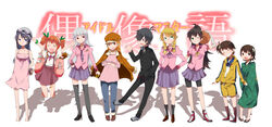  6+girls araragi_karen araragi_karen_(cosplay) araragi_koyomi araragi_koyomi_(cosplay) araragi_tsukihi araragi_tsukihi_(cosplay) asymmetrical_hair awakened_miki bad_id bad_pixiv_id bakemonogatari barefoot cosplay futami_ami futami_mami ganaha_hibiki goggles green_ribbons hachikuji_mayoi hachikuji_mayoi_(cosplay) hair_ribbon hanekawa_tsubasa hanekawa_tsubasa_(cosplay) hat highres hoshii_miki idolmaster idolmaster_(classic) japanese_clothes kanbaru_suruga kanbaru_suruga_(cosplay) kikuchi_makoto kimono kisaragi_chihaya long_hair minase_iori monogatari_(series) multiple_girls naoetsu_high_school_uniform nekomonogatari oshino_shinobu oshino_shinobu_(cosplay) pun2 ribbon school_uniform sengoku_nadeko sengoku_nadeko_(cosplay) senjougahara_hitagi senjougahara_hitagi_(cosplay) shijou_takane takatsuki_yayoi thighhighs tsuganoki_second_junior_high_school_uniform 