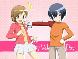  1boy androgynous commentary_request crossdressing female happy_valentine kayaku_(banban) mako-chan_(minami-ke) makoto_(minami-ke) minami-ke minami_touma miniskirt otoko_no_ko pleated_skirt reverse_trap skirt valentine white_skirt 