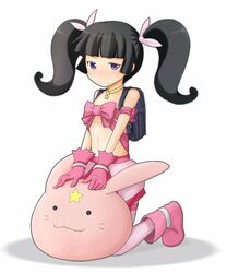  backpack bad_id bad_pixiv_id bag black_hair blunt_bangs blush boots bow cosplay female flat_chest gloves gokou_ruri hair_ribbon hoshikuzu_witch_meruru jewelry koa meruru_(oreimo) meruru_(oreimo)_(cosplay) mole mole_under_eye necklace ore_no_imouto_ga_konna_ni_kawaii_wake_ga_nai pink_bow pink_footwear purple_eyes rabbit randoseru ribbon solo thighhighs twintails 