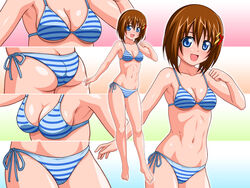  armpits ass bikini blue_eyes breasts brown_hair commentary_request female inferno_(nanbu14) lyrical_nanoha mahou_shoujo_lyrical_nanoha mahou_shoujo_lyrical_nanoha_a&#039;s mahou_shoujo_lyrical_nanoha_strikers medium_breasts short_hair sideboob swimsuit underboob yagami_hayate 