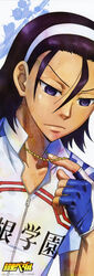  1boy absurdres blue_eyes cycling_uniform fingerless_gloves gloves hairband highres incredibly_absurdres jewelry necklace photoshop_(medium) purple_hair short_hair toudou_jinpachi watanabe_wataru_(mangaka) yowamushi_pedal 