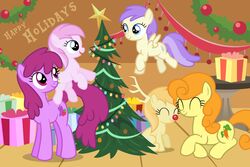  3:2 berry_punch_(mlp) carrot_top_(mlp) christmas christmas_star christmas_tree christmas_tree_topper cutie_mark earth_pony equid equine faikie fan_character feathered_wings feathers female feral friendship_is_magic group hasbro holidays horse inside mammal my_little_pony mythological_creature mythological_equine mythology pegasus plant pony smile tree wings young young_feral 