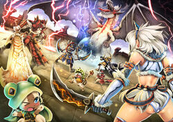  akantor_(armor) diablos_(armor) felyne goushou kirin_(armor) monster monster_hunter rathalos_(armor) sword white_fatalis 