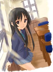  akiyama_mio black_eyes black_hair commentary_request dutch_angle female halhal k-on! long_hair sakuragaoka_high_school_uniform school_uniform solo 