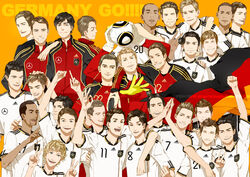  2010_fifa_world_cup 6+boys adidas andreas_kopke animification annotated arial_(font) arm_up arms_up arne_friedrich bad_id bad_pixiv_id ball bastian_schweinsteiger beard black_hair black_jacket black_stripes blonde_hair blue_eyes brown_hair cacau clenched_hand closed_eyes clothes_writing collared_jacket dark-skinned_male dark_skin dennis_aogo double_v emblem everyone facial_hair facing_viewer flag foreshortening germany gloves grin group_picture hair_slicked_back hans-dieter_flick hans-jorg_butt headpat high_five holding holding_ball holger_badstuber index_finger_raised jabulani jacket jerome_boateng jersey joachim_low lips logo looking_at_viewer looking_down lukas_podolski male_focus manuel_neuer marcell_jansen mario_gomez marko_marin mesut_ozil michael_ballack miroslav_klose multicolored_clothes multicolored_jacket multiple_boys ok_sign oliver_bierhoff one_eye_closed open_mouth orange_background palms_together per_mertesacker philipp_lahm photoshop_(medium) piotr_trochowski pointing pointing_up product_placement psd_(psdgai) real_life red_jacket sami_khedira serdar_tasci shirt short_hair short_sleeves simple_background smile smirk soccer soccer_ball soccer_uniform sportswear stefan_kiessling striped_clothes striped_shirt teeth thomas_muller tim_wiese toni_kroos track_jacket upper_body upper_teeth_only v very_short_hair white_shirt world_cup yellow_gloves 