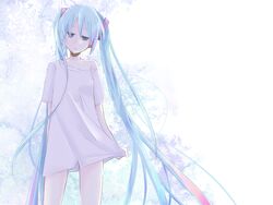  aqua_eyes blue_hair commentary_request female hatsune_miku highres long_hair nightshirt shari solo twintails very_long_hair vocaloid 