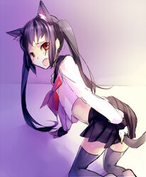  alternate_costume animal_ears aobara cat_ears cat_tail female k-on! long_hair lowres midriff nakano_azusa school_uniform serafuku skirt solo tail thighhighs twintails zettai_ryouiki 