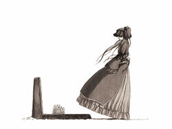  commentary_request dress female flower grave hane_wa_nai_kedo_watashi_wa_toberu_(vocaloid) hatsune_miku long_hair medieval monochrome sepia simple_background solo twintails veil vocaloid watari_taichi 