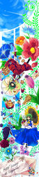  2girls aircraft airplane alternate_color ascot bad_id bad_pixiv_id blue_flower bouquet buttercup_(flower) cake checkerboard_cookie clily contrail cookie day die_(f_mega) dual_persona envelope fern flower flower_request food fruit grapes green_hair happy_birthday highres kazami_yuuka letter lily_of_the_valley mont_blanc_(food) morning_glory multiple_girls orange_flower pancake parasol pie pink_flower pink_rose plaid plaid_skirt plaid_vest plant player_2 red_eyes red_flower red_rose rose short_hair skirt skirt_set sky spoon strawberry strawberry_shortcake sugar_cube sunflower tall_image touhou tulip umbrella upside-down vest vines waffle yellow_flower 