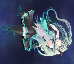  commentary_request detached_sleeves digital_dissolve female green_eyes green_hair hatsune_miku long_hair necktie photoshop_(medium) skirt solo thighhighs twintails very_long_hair vocaloid zen_(raspberry) 