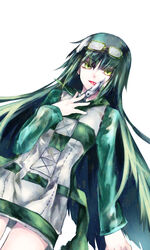  dutch_angle female fori goggles goggles_on_head green_hair long_hair niounomiya_izumu photoshop_(medium) solo tongue yellow_eyes zaregoto_series 