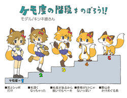  animal animal_ears animalization blush chart commentary_request comparison female fox fox_ears fox_girl fox_tail furrification furry furry_female furry_scale hair_ribbon kabiinyo_(kab) original progression ribbon school_uniform shoes single_shoe skirt tail topless transformation translated 