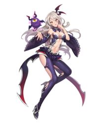  artist_request bare_shoulders breasts cleavage crossed_arms demon_horns demon_tail demon_wings detached_collar detached_sleeves female full_body gradient grey_hair hair_ornament high_heels highres horns lipstick long_hair looking_at_viewer makeup medium_breasts navel official_art outstretched_hand parted_lips sleeveless smile solo tail tenshi_mikadokuni transparent_background wide_sleeves wings yellow_eyes 