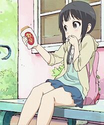  aiura animated animated backpack bag black_hair eating female food long_hair lowres solo taiyaki twintails uehara_ayuko wagashi 