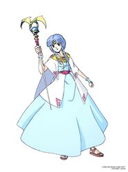  90s bangs blue_hair dress female game mugen_senshi_valis nec official_art official_artwork oldschool pc_engine simple_background solo telenet_japan valna white_background 