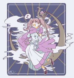  bad_id bad_twitter_id card_(medium) cloak cloud crescent_moon dress female fire_emblem fire_emblem:_the_blazing_blade gloves holding moon murabito_ba pink_eyes pink_hair serra_(fire_emblem) smile solo staff twintails 