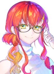  commentary_request drill_hair female glasses hair_between_eyes highres hikari50503 long_hair looking_at_viewer original sidelocks smile solo white_background yellow_eyes 