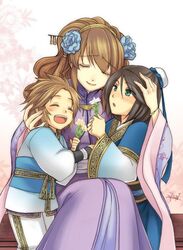  2boys female green_eyes mother_and_son multiple_boys shin_sangoku_musou sima_shi sima_zhao zhang_chunhua 