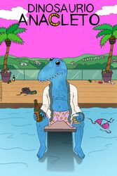  2:3 31_minutos alcohol anthro beer beverage bojack_horseman building clothing dinosaur extinct hi_res hollywood house male navel netflix nipples palm_tree parody plant prehistoric_species reptile robe scalie slightly_chubby solo swimming_pool swimwear text tree udi_marx water whiskey 