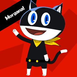  1:1 animal_humanoid anthro atlus belt blue_eyes digital_drawing_(artwork) digital_media_(artwork) english_text felid feline fur gesture handkerchief humanoid kerchief looking_at_viewer low_res male mammal mask megami_tensei megami_tensei_persona morgana_(persona) multicolored_body multicolored_fur persona_(series) persona_(species) persona_5 portrait sega solo standing text the_roborandy three-quarter_portrait waving 