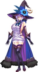  boots breasts cape elbow_gloves expressionless female full_body garter_straps gloves hat hayama_kazusa highres huge_breasts konaka_mahiro layered_gloves meme_attire non-web_source official_art panties princess_heart_link_~kenki-tachi_no_enbu~ purple_hair purple_panties red_eyes semi-rimless_eyewear side-tie_panties sideboob sleeves_past_wrists solo standing thigh_boots thighhighs transparent_background under-rim_eyewear underwear virgin_killer_sweater witch_hat 