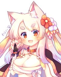  :d animal_ears azur_lane bad_id bad_pixiv_id blush breasts bridal_gauntlets brown_eyes cleavage collar commentary_request female fingernails flower hair_flower hair_ornament heart large_breasts light_brown_hair long_hair looking_at_viewer nail_polish oerba_yun_fang official_alternate_costume open_mouth red_collar red_flower red_nails sakurato_ototo_shizuku sarashi signature simple_background smile solo spiked_collar spikes thick_eyebrows very_long_hair white_background white_flower wolf_ears yuudachi_(azur_lane) yuudachi_(shogun_of_snowballs)_(azur_lane) 