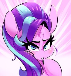  2017 blue_eyes bust_portrait digital_media_(artwork) equid equine eyelashes female feral friendship_is_magic hair hasbro hi_res horn looking_at_viewer mammal multicolored_hair my_little_pony mythological_creature mythological_equine mythology open_mouth portrait solo sourspot starlight_glimmer_(mlp) teeth two_tone_hair unicorn 