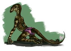  2014 akvz ambiguous_gender anthro arched_back ass biped black_eyes brown_body brown_scales claws clothed clothing frilly green_background green_body green_scales humor kneeling lace_monitor lizard looking_back monitor_lizard panties panties_only pink_clothing pink_panties pink_underwear pun reptile ruffled_panties scales scalie simple_background solo stripes topless underwear underwear_only visual_pun 