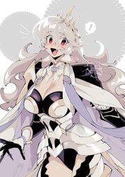  armor armored_leotard black_leotard breasts corrin_(female)_(fire_emblem) corrin_(female)_(silent_bloodline)_(fire_emblem) corrin_(fire_emblem) crown female fire_emblem fire_emblem_fates fire_emblem_heroes highres lace_thighhighs large_breasts leotard negiwo official_alternate_costume overskirt pointy_ears queen red_eyes shoulder_armor solo white_hair 