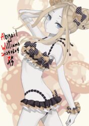  abigail_williams_(emerald_float)_(fate) abigail_williams_(fate) absurdres ass bare_shoulders bikini black_bikini black_bow black_skirt blonde_hair blue_eyes bow breasts double_bun fate/grand_order fate_(series) female forehead frilled_bikini frills hair_bun hairbow highres long_hair looking_at_viewer microskirt orange_bow parted_bangs skirt small_breasts solo swimsuit tentacle thighs tsukaasa 