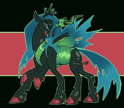  6_legs arthropod bedroom_eyes changeling crown fangs female feral friendship_is_magic hasbro headgear hi_res horn insects my_little_pony narrowed_eyes queen_chrysalis_(mlp) seductive sketchygarden smile solo teeth torn_tail torn_wing wings 