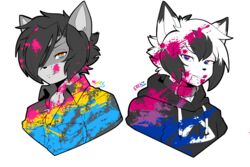  alpha_channel anthro bisexual_pride_colors black_hair clothed clothing dipstick_ears domestic_cat duo ear_markings ereki_kagami felid feline felis hair hoodie lgbt_pride male mammal multicolored_ears munkeesgomu munks_(munkeesgomu) pansexual_pride_colors pride_colors simple_background topwear transparent_background 