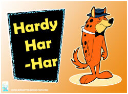  2009 anthro biped black_nose border bow_tie clothing full-length_portrait fur gradient_background hanna-barbera hardy_har_har hat headgear headwear hi_res hyena lippy_the_lion_and_hardy_har_har male mammal markings portrait red_body red_fur red_tail simple_background skyraptor solo spots spotted_body spotted_fur spotted_hyena standing tail tan_inner_ear text url white_border 