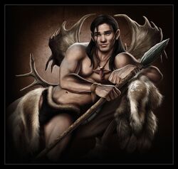  brother_bear disney fur happy_trail human kawena looking_at_viewer male male_only melanin muscles muscular muscular_male native_american native_american_male nipples sitka solo spear 