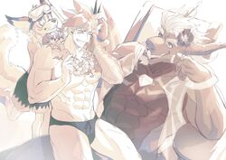  absurd_res amorey anothereidos_of_dragon_vein_r anthro barboros_(anothereidos_r) canid canine canis clothing dragon eyewear flower_necklace gaia_(anothereidos_r) ge5ajtqitgcpx0m goggles group hair hi_res horn human hybrid jackal japanese_kobold kobold long_hair male mammal muscular muscular_male mythological_creature mythological_scalie mythology on_lap pecs scalie sitting sitting_on_lap snorkel speedo swimming_goggles swimming_trunks swimwear 