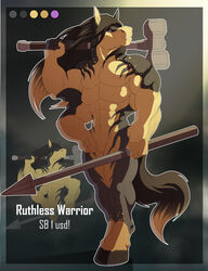  4_arms 4_pecs anthro equid equine hammer hi_res holding_object holding_weapon hooves horse male mammal melee_weapon multi_arm multi_limb multi_pecs pecs polearm solo spear standing tools unguligrade valentine_eisenberg weapon 