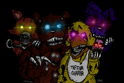  3:2 animatronic avian beak bear bird canid canine chicken female five_nights_at_freddy&#039;s five_nights_at_freddy&#039;s_4 fox galliform gallus_(genus) glowing glowing_eyes group lagomorph leporid machine male mammal nightmare_bonnie_(fnaf) nightmare_chica_(fnaf) nightmare_foxy_(fnaf) nightmare_freddy_(fnaf) phasianid rabbit robot scottgames shimazun 