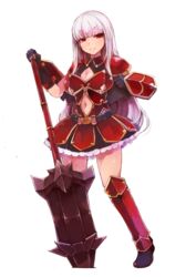  armor armored_dress breasts cleavage cleavage_cutout clothing_cutout commentary_request female full_body gloves legs_apart lillithlauda long_hair looking_at_viewer medium_breasts navel original pink_hair red_eyes solo standing sword transparent_background weapon 