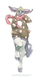  anthro canid canine canis clothed clothing digital_media_(artwork) female hi_res hybrid lagomorph lavenderpandy leporid looking_at_viewer mammal rabbit scarf smile snow solo theblackrook wolf 