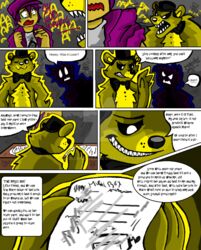  2015 animatronic anthro bakukurara bear english_text five_nights_at_freddy&#039;s golden_freddy_(fnaf) human machine mammal purple_man_(fnaf) robot scottgames text 